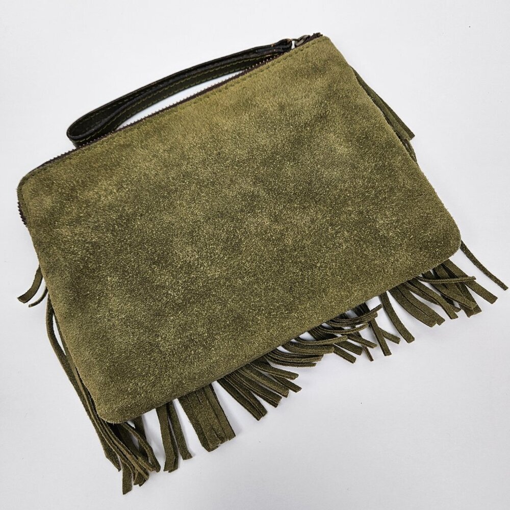 Patricia Nash Cassini Olive Green Suede Leather Fringe Wristlet Clutch - Picture 5 of 8